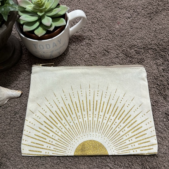 Free With $25 Purchase-Cloth ZipTop Pouch-Cream/Gold Glitter-9.5x7 - Picture 6 of 11